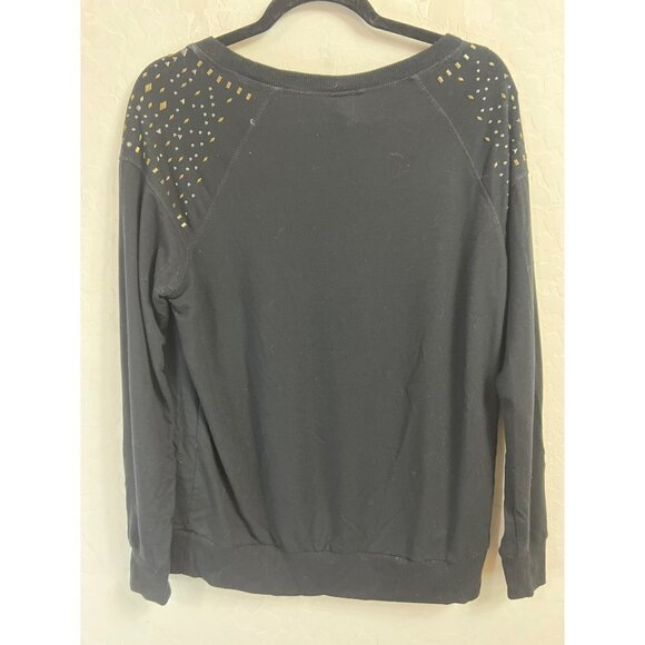 Torrid Sz 00 (US 10) Studded Shoulder Crew Neck Sweatshirt Sweater Black Metal S - Picture 6 of 8